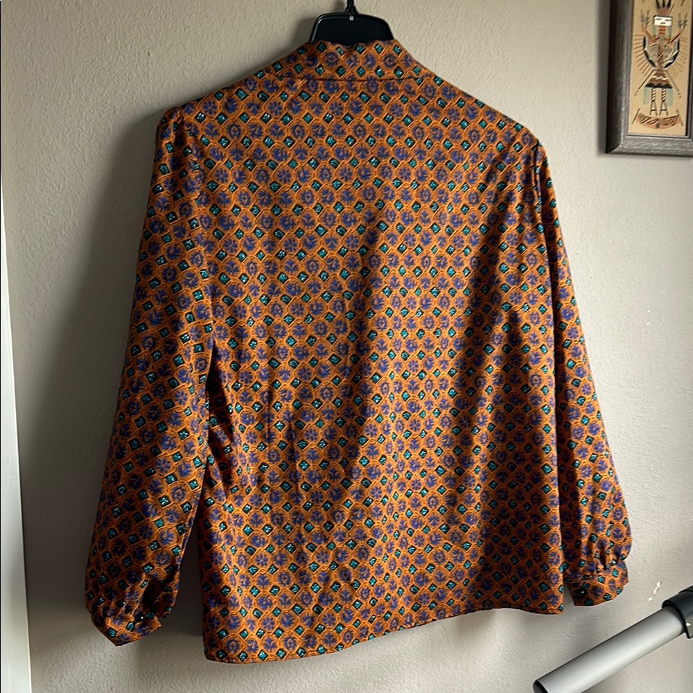 Vintage Patterned Orange Blouse - image 5